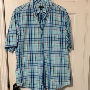 George Men's Aqua and Navy Plaid Button Down Shirt